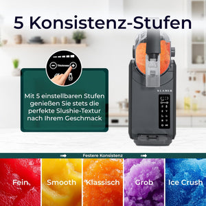Slush Maschine mit 5 einstellbaren Konsistenz-Stufen für perfekte Slushie-Textur nach Geschmack.