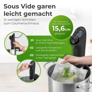 Schritt-für-Schritt-Anleitung zum Sous Vide Stick, der einfach zu bedienen ist und schonendes Garen ermöglicht.