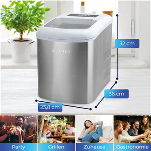 Eiswürfelmaschine 120 Watt mit Abmessungen für Party, Grillen, Zuhause und Gastronomie.