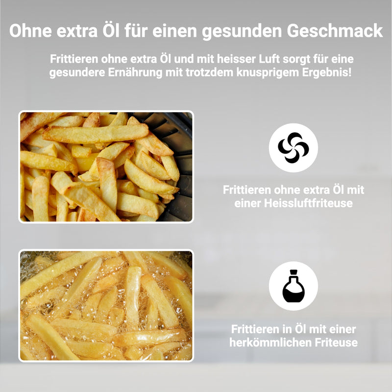 Heißluftfritteuse XL 5.5L Schwarz - Gesundes Frittieren ohne extra Öl für knusprige Ergebnisse