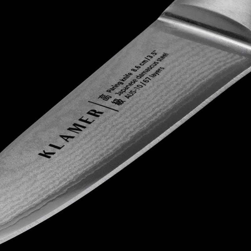 Damast Schälmesser 8.6cm with Japanese Damascus steel design and elegant finish