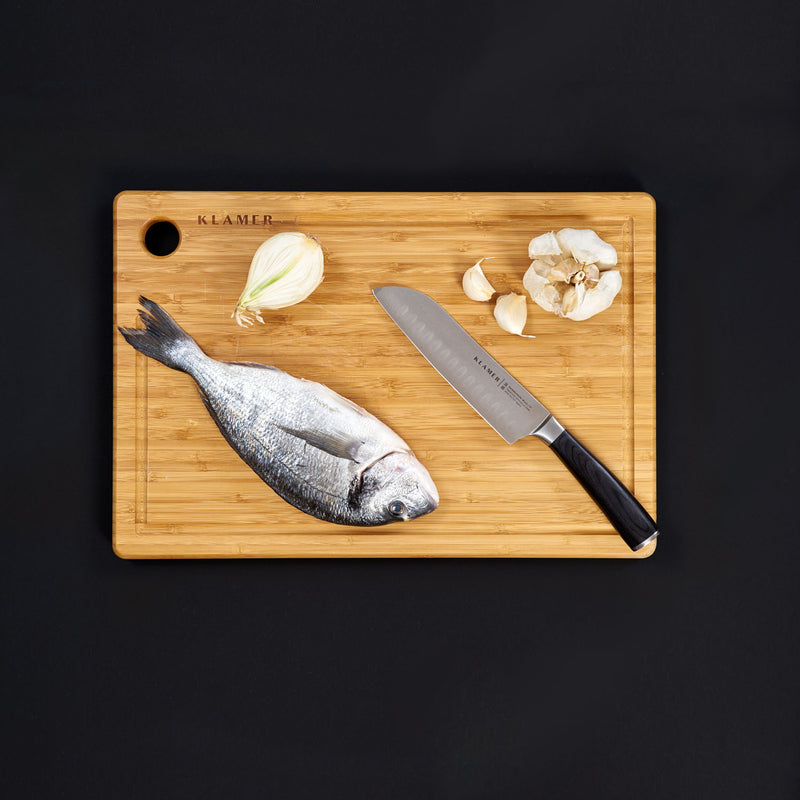 KLAMER Santoku Damastmesser japanischer Stahl 18cm